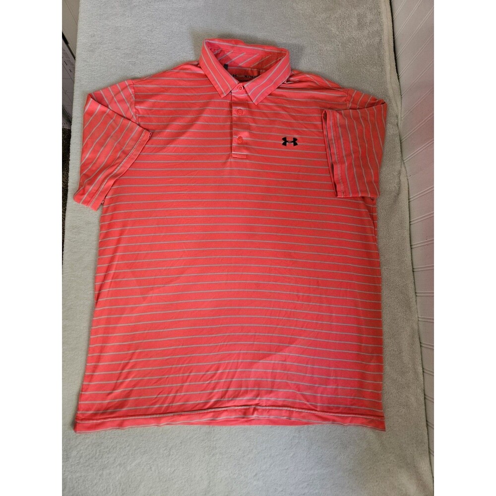 Under Armour Men's Playoff 2.0 Polo Shirt in a red and grey striped design.